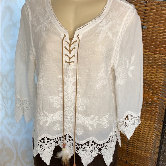 BoHo chic crocheted Fringed with feathered tie - Picture 2 of 8